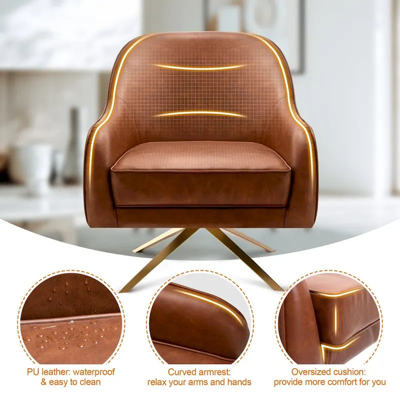 Swivel Club Chair PU Leather Leisure Armchair Upholstered Accent Chair