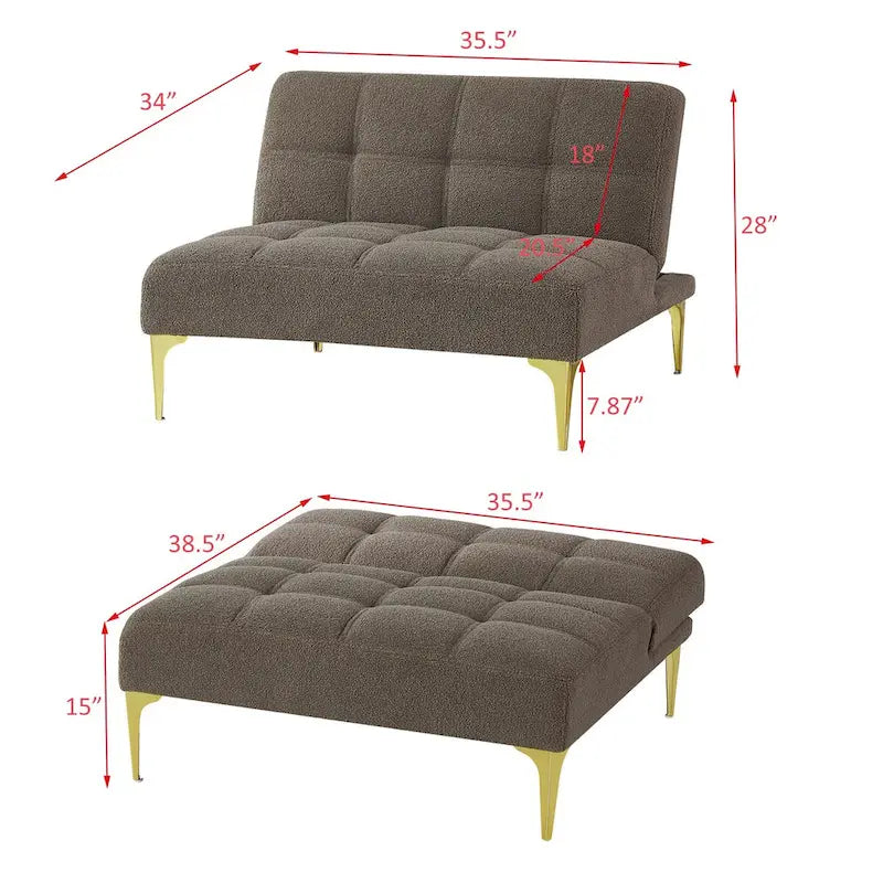 Convertible Sofa Bed Futon with Solid Wood Legs Linen Fabric Musterd Green