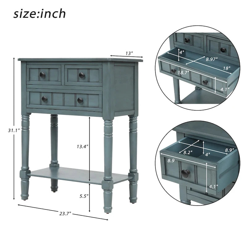Narrow Console Table Slim Sofa Table with 3 Drawers and Bottom Shelf