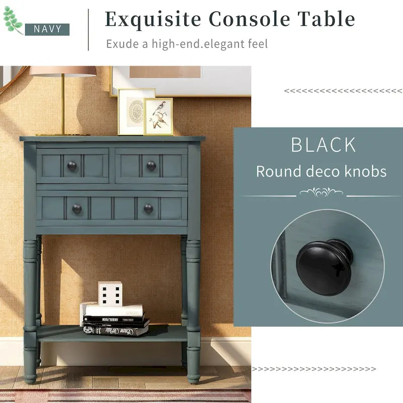 Narrow Console Table Slim Sofa Table with 3 Drawers and Bottom Shelf