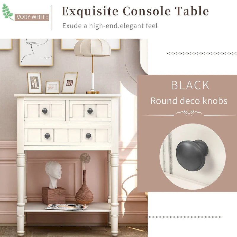 Narrow Console Table Slim Sofa Table with 3 Drawers and Bottom Shelf