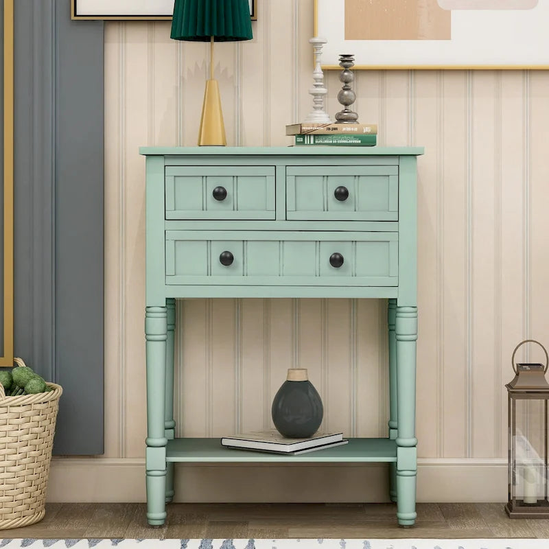 Narrow Console Table Slim Sofa Table with 3 Drawers and Bottom Shelf