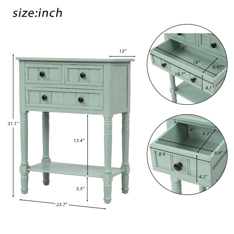 Narrow Console Table Slim Sofa Table with 3 Drawers and Bottom Shelf