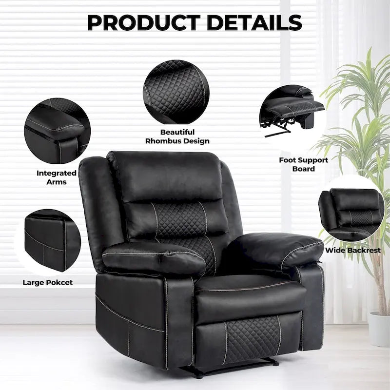 Breathable Leather Massage Recliner Chair Manual Living Room Reclining Sofa