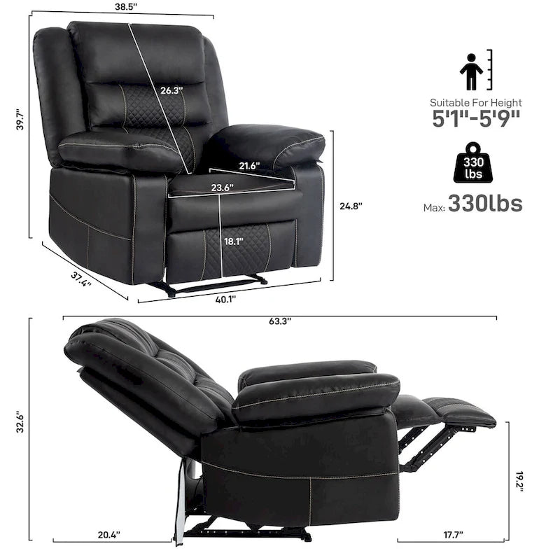 Breathable Leather Massage Recliner Chair Manual Living Room Reclining Sofa