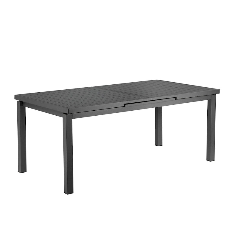95 Inch Extendable Dining Table, Gray Aluminum Frame, Plank Style Top