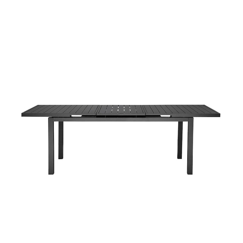 95 Inch Extendable Dining Table, Gray Aluminum Frame, Plank Style Top
