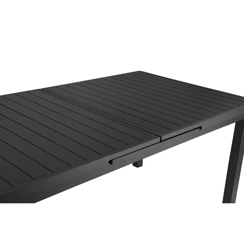95 Inch Extendable Dining Table, Gray Aluminum Frame, Plank Style Top