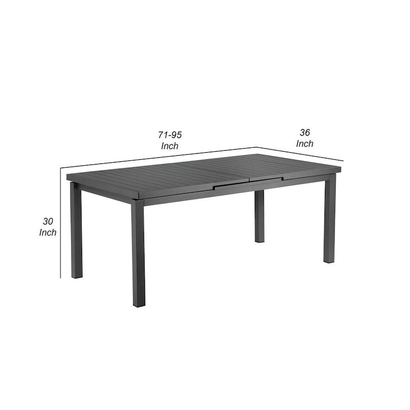 95 Inch Extendable Dining Table, Gray Aluminum Frame, Plank Style Top