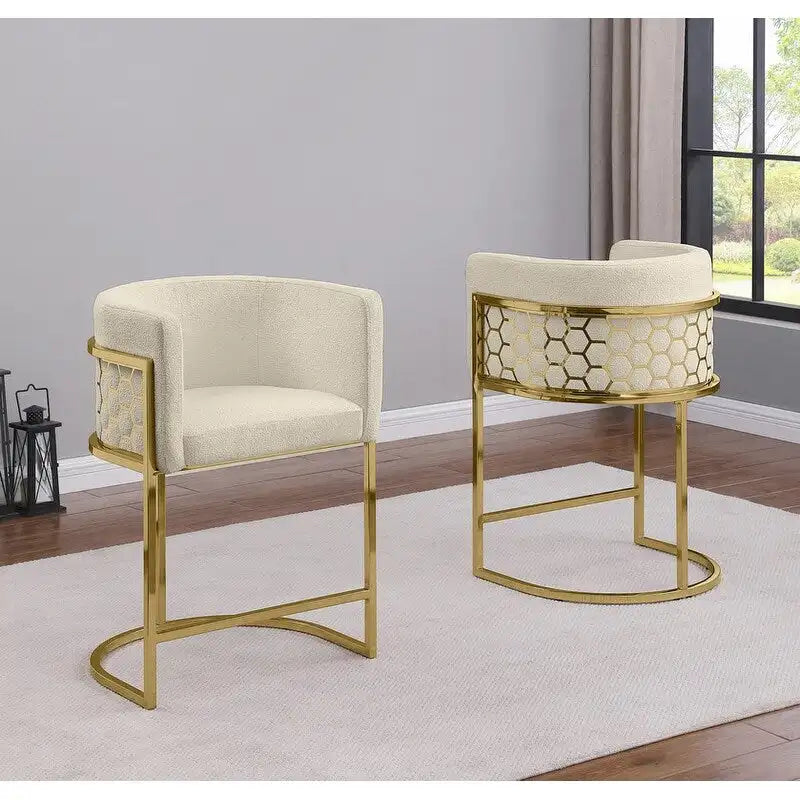 29 Gold Chrome Upholstered Barstools Set of 2. - N/A