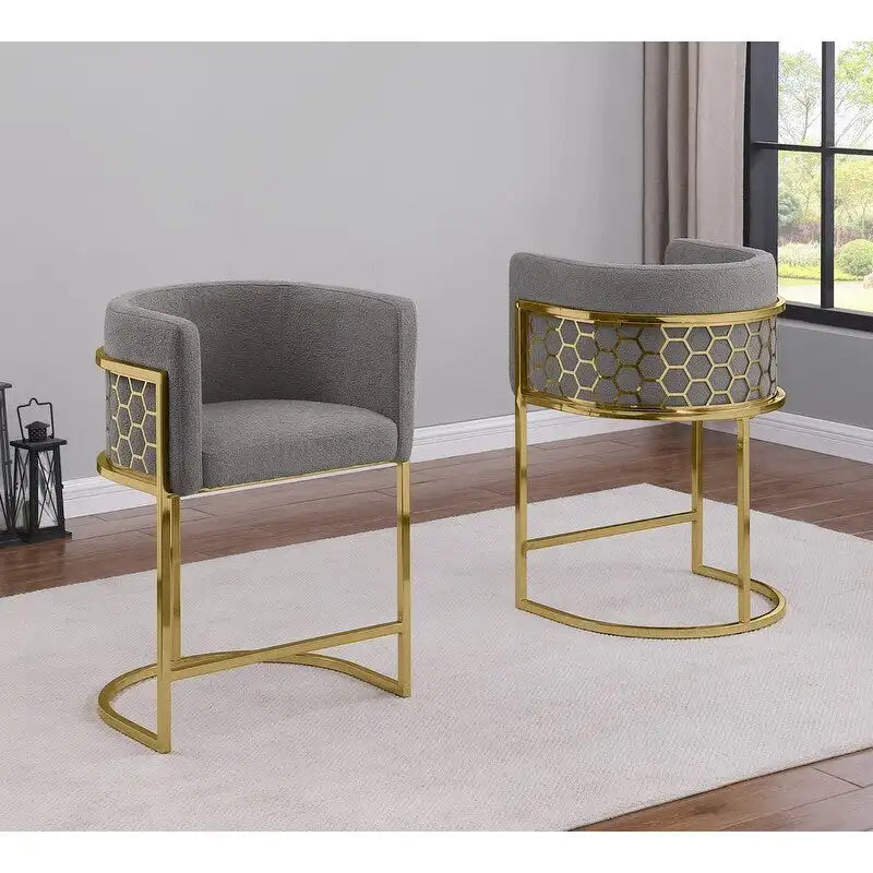 29 Gold Chrome Upholstered Barstools Set of 2. - N/A