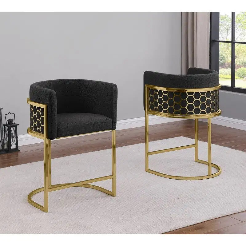 29 Gold Chrome Upholstered Barstools Set of 2. - N/A