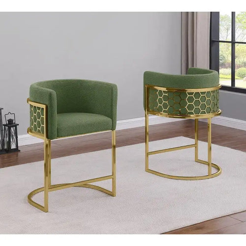 29 Gold Chrome Upholstered Barstools Set of 2. - N/A