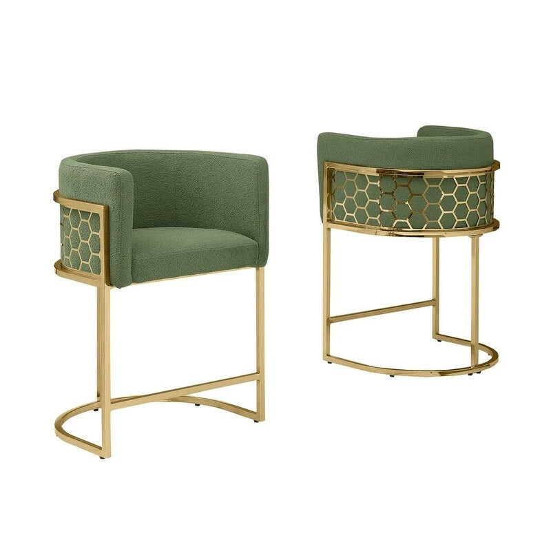 29 Gold Chrome Upholstered Barstools Set of 2. - N/A