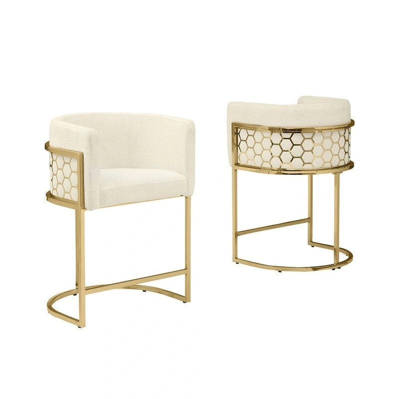 29 Gold Chrome Upholstered Barstools Set of 2. - N/A