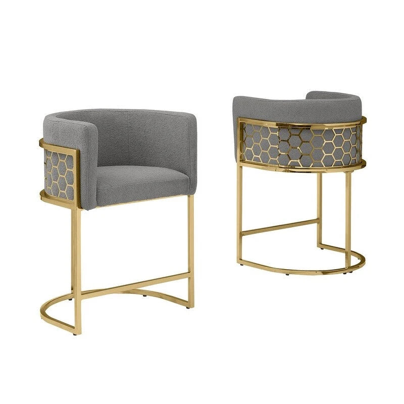29 Gold Chrome Upholstered Barstools Set of 2. - N/A