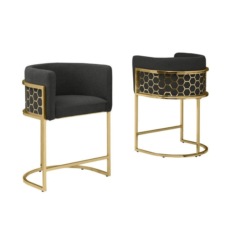 29 Gold Chrome Upholstered Barstools Set of 2. - N/A